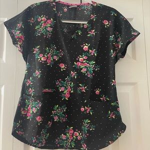 Heartsoul Black Floral Scrub Top